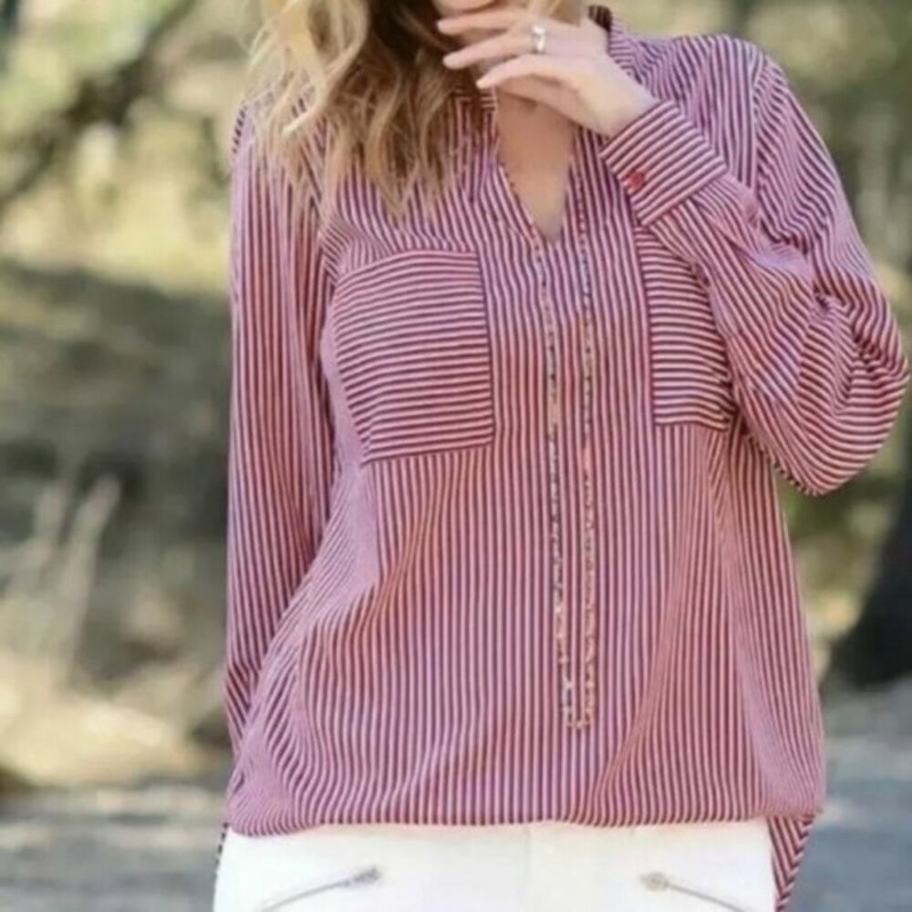 CAbi #5335 Franklin Red Striped Popover Blouse size small